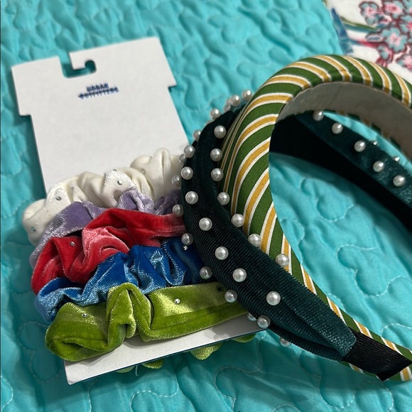 Urban Outfitters Accessories - Urban Outfitters Pearl Embellished Headbands and Velvet Scrunchies Set